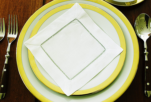 Appetizer Napkin. 6"x6" square. White. Hemstitch. 12 pieces